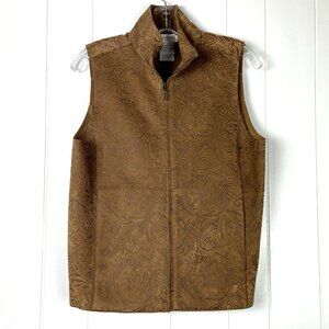 Jones New York Sport Vest Womens Brown Zip-Up Collar Paisley Print Petite Sz PS